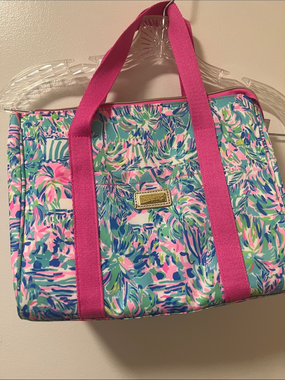 Bright Pink Multi-Color Printed Lunch Bag